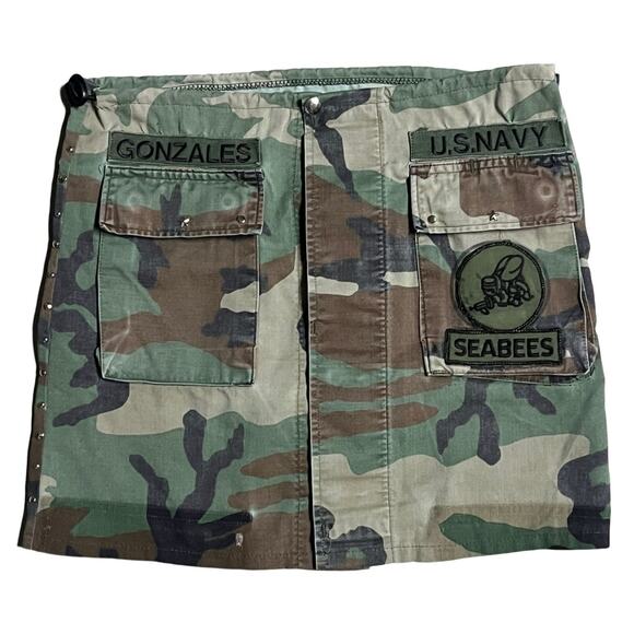 Camouflage Mini Skirt US Navy Seabees Handmade with real fatigues! 28" waist. - Picture 1 of 8